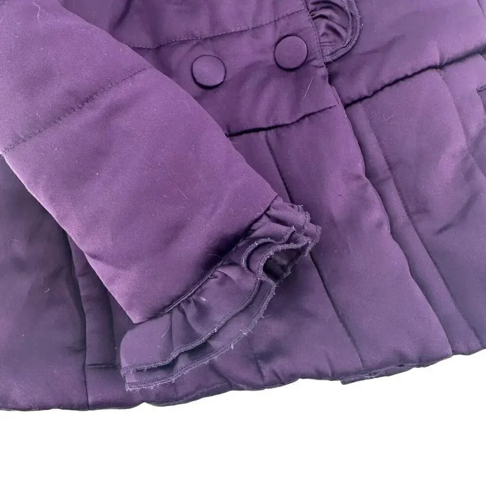 Rothschild Winter Coat Girls Purple Faux Fur Hooded Peplum Puffer Ruffle Size S